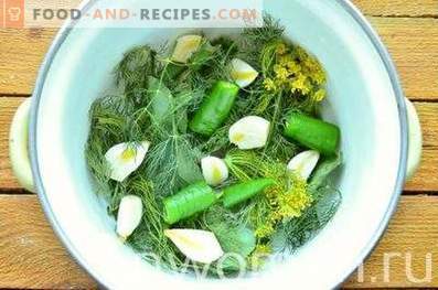Hartige gezouten komkommers in de pan