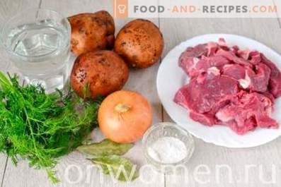 Beef stewed with potatoes in a slow cooker