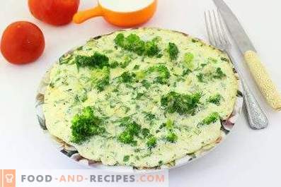 Omelet with broccoli in a pan